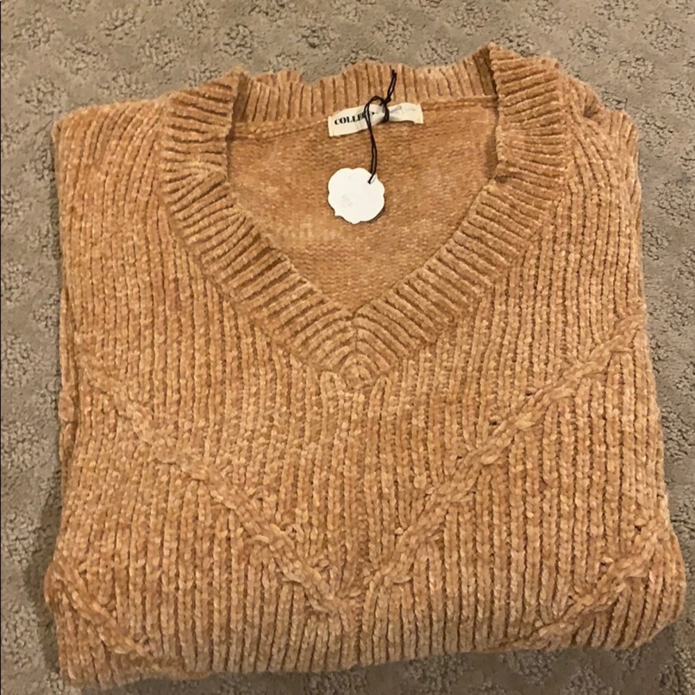 Yellow velour sweater. NEVER WORN